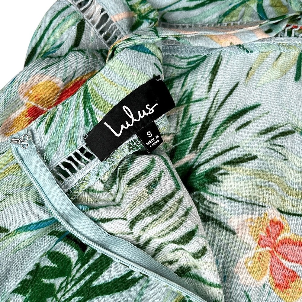 Lulus St Tropez Womens Sz Sm Tropical Floral Blue Halter Dress Asymmetrical $84 - Picture 12 of 16